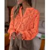 imagePRETTYGARDEN Womens Dressy Casual Lace Blouse Long Sleeve Button Up Shirts Tops Fall Fashion ClothesOrange