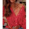 imagePRETTYGARDEN Womens Dressy Casual Lace Blouse Long Sleeve Button Up Shirts Tops Fall Fashion ClothesRed