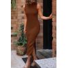 imagePRETTYGARDEN Womens Fall 2 Piece Outfits Bodycon Maxi Tank Pullover Sweater Dress And Long Sleeve Cropped Cardigan Knit SetsCaramel