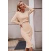 imagePRETTYGARDEN Womens Long Sleeve Midi Bodycon Dresses Casual Crewneck Cut Out Ribbed Knit Fitted Pencil DressApricot