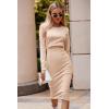 imagePRETTYGARDEN Womens Long Sleeve Midi Bodycon Dresses Casual Crewneck Cut Out Ribbed Knit Fitted Pencil DressApricot