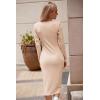 imagePRETTYGARDEN Womens Long Sleeve Midi Bodycon Dresses Casual Crewneck Cut Out Ribbed Knit Fitted Pencil DressApricot