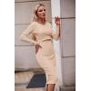 imagePRETTYGARDEN Womens Long Sleeve Midi Bodycon Dresses Casual Crewneck Cut Out Ribbed Knit Fitted Pencil DressApricot