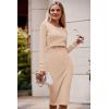 imagePRETTYGARDEN Womens Long Sleeve Midi Bodycon Dresses Casual Crewneck Cut Out Ribbed Knit Fitted Pencil DressApricot