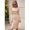 imagePRETTYGARDEN Womens Long Sleeve Midi Bodycon Dresses Casual Crewneck Cut Out Ribbed Knit Fitted Pencil DressApricot