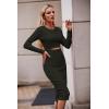 imagePRETTYGARDEN Womens Long Sleeve Midi Bodycon Dresses Casual Crewneck Cut Out Ribbed Knit Fitted Pencil DressArmy Green