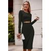 imagePRETTYGARDEN Womens Long Sleeve Midi Bodycon Dresses Casual Crewneck Cut Out Ribbed Knit Fitted Pencil DressArmy Green