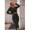 imagePRETTYGARDEN Womens Long Sleeve Midi Bodycon Dresses Casual Crewneck Cut Out Ribbed Knit Fitted Pencil DressArmy Green