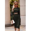 imagePRETTYGARDEN Womens Long Sleeve Midi Bodycon Dresses Casual Crewneck Cut Out Ribbed Knit Fitted Pencil DressArmy Green