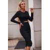 imagePRETTYGARDEN Womens Long Sleeve Midi Bodycon Dresses Casual Crewneck Cut Out Ribbed Knit Fitted Pencil DressBlack