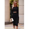 imagePRETTYGARDEN Womens Long Sleeve Midi Bodycon Dresses Casual Crewneck Cut Out Ribbed Knit Fitted Pencil DressBlack
