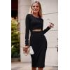 imagePRETTYGARDEN Womens Long Sleeve Midi Bodycon Dresses Casual Crewneck Cut Out Ribbed Knit Fitted Pencil DressBlack