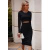 imagePRETTYGARDEN Womens Long Sleeve Midi Bodycon Dresses Casual Crewneck Cut Out Ribbed Knit Fitted Pencil DressBlack