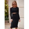 imagePRETTYGARDEN Womens Long Sleeve Midi Bodycon Dresses Casual Crewneck Cut Out Ribbed Knit Fitted Pencil DressBlack