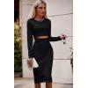 imagePRETTYGARDEN Womens Long Sleeve Midi Bodycon Dresses Casual Crewneck Cut Out Ribbed Knit Fitted Pencil DressBlack