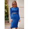 imagePRETTYGARDEN Womens Long Sleeve Midi Bodycon Dresses Casual Crewneck Cut Out Ribbed Knit Fitted Pencil DressBlue
