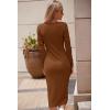 imagePRETTYGARDEN Womens Long Sleeve Midi Bodycon Dresses Casual Crewneck Cut Out Ribbed Knit Fitted Pencil DressBrown