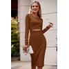 imagePRETTYGARDEN Womens Long Sleeve Midi Bodycon Dresses Casual Crewneck Cut Out Ribbed Knit Fitted Pencil DressBrown