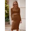 imagePRETTYGARDEN Womens Long Sleeve Midi Bodycon Dresses Casual Crewneck Cut Out Ribbed Knit Fitted Pencil DressBrown