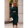imagePRETTYGARDEN Womens Long Sleeve Midi Bodycon Dresses Casual Crewneck Cut Out Ribbed Knit Fitted Pencil DressDark Green