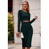 imagePRETTYGARDEN Womens Long Sleeve Midi Bodycon Dresses Casual Crewneck Cut Out Ribbed Knit Fitted Pencil DressDark Green