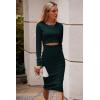 imagePRETTYGARDEN Womens Long Sleeve Midi Bodycon Dresses Casual Crewneck Cut Out Ribbed Knit Fitted Pencil DressDark Green