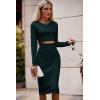 imagePRETTYGARDEN Womens Long Sleeve Midi Bodycon Dresses Casual Crewneck Cut Out Ribbed Knit Fitted Pencil DressDark Green