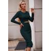 imagePRETTYGARDEN Womens Long Sleeve Midi Bodycon Dresses Casual Crewneck Cut Out Ribbed Knit Fitted Pencil DressDark Green