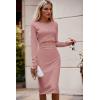 imagePRETTYGARDEN Womens Long Sleeve Midi Bodycon Dresses Casual Crewneck Cut Out Ribbed Knit Fitted Pencil DressDusty Pink