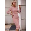 imagePRETTYGARDEN Womens Long Sleeve Midi Bodycon Dresses Casual Crewneck Cut Out Ribbed Knit Fitted Pencil DressDusty Pink