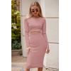 imagePRETTYGARDEN Womens Long Sleeve Midi Bodycon Dresses Casual Crewneck Cut Out Ribbed Knit Fitted Pencil DressDusty Pink