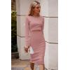 imagePRETTYGARDEN Womens Long Sleeve Midi Bodycon Dresses Casual Crewneck Cut Out Ribbed Knit Fitted Pencil DressDusty Pink
