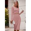 imagePRETTYGARDEN Womens Long Sleeve Midi Bodycon Dresses Casual Crewneck Cut Out Ribbed Knit Fitted Pencil DressDusty Pink