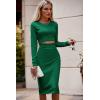 imagePRETTYGARDEN Womens Long Sleeve Midi Bodycon Dresses Casual Crewneck Cut Out Ribbed Knit Fitted Pencil DressGreen