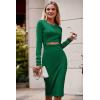 imagePRETTYGARDEN Womens Long Sleeve Midi Bodycon Dresses Casual Crewneck Cut Out Ribbed Knit Fitted Pencil DressGreen