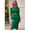 imagePRETTYGARDEN Womens Long Sleeve Midi Bodycon Dresses Casual Crewneck Cut Out Ribbed Knit Fitted Pencil DressGreen