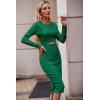 imagePRETTYGARDEN Womens Long Sleeve Midi Bodycon Dresses Casual Crewneck Cut Out Ribbed Knit Fitted Pencil DressGreen