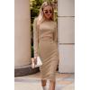 imagePRETTYGARDEN Womens Long Sleeve Midi Bodycon Dresses Casual Crewneck Cut Out Ribbed Knit Fitted Pencil DressKhaki