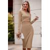 imagePRETTYGARDEN Womens Long Sleeve Midi Bodycon Dresses Casual Crewneck Cut Out Ribbed Knit Fitted Pencil DressKhaki