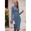 imagePRETTYGARDEN Womens Long Sleeve Midi Bodycon Dresses Casual Crewneck Cut Out Ribbed Knit Fitted Pencil DressLight Blue