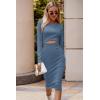 imagePRETTYGARDEN Womens Long Sleeve Midi Bodycon Dresses Casual Crewneck Cut Out Ribbed Knit Fitted Pencil DressLight Blue