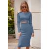 imagePRETTYGARDEN Womens Long Sleeve Midi Bodycon Dresses Casual Crewneck Cut Out Ribbed Knit Fitted Pencil DressLight Blue