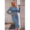 imagePRETTYGARDEN Womens Long Sleeve Midi Bodycon Dresses Casual Crewneck Cut Out Ribbed Knit Fitted Pencil DressLight Blue