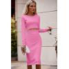 imagePRETTYGARDEN Womens Long Sleeve Midi Bodycon Dresses Casual Crewneck Cut Out Ribbed Knit Fitted Pencil DressPink