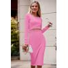 imagePRETTYGARDEN Womens Long Sleeve Midi Bodycon Dresses Casual Crewneck Cut Out Ribbed Knit Fitted Pencil DressPink