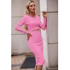 imagePRETTYGARDEN Womens Long Sleeve Midi Bodycon Dresses Casual Crewneck Cut Out Ribbed Knit Fitted Pencil DressPink
