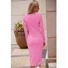 imagePRETTYGARDEN Womens Long Sleeve Midi Bodycon Dresses Casual Crewneck Cut Out Ribbed Knit Fitted Pencil DressPink