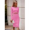 imagePRETTYGARDEN Womens Long Sleeve Midi Bodycon Dresses Casual Crewneck Cut Out Ribbed Knit Fitted Pencil DressPink