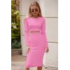 imagePRETTYGARDEN Womens Long Sleeve Midi Bodycon Dresses Casual Crewneck Cut Out Ribbed Knit Fitted Pencil DressPink