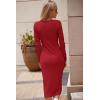 imagePRETTYGARDEN Womens Long Sleeve Midi Bodycon Dresses Casual Crewneck Cut Out Ribbed Knit Fitted Pencil DressRed